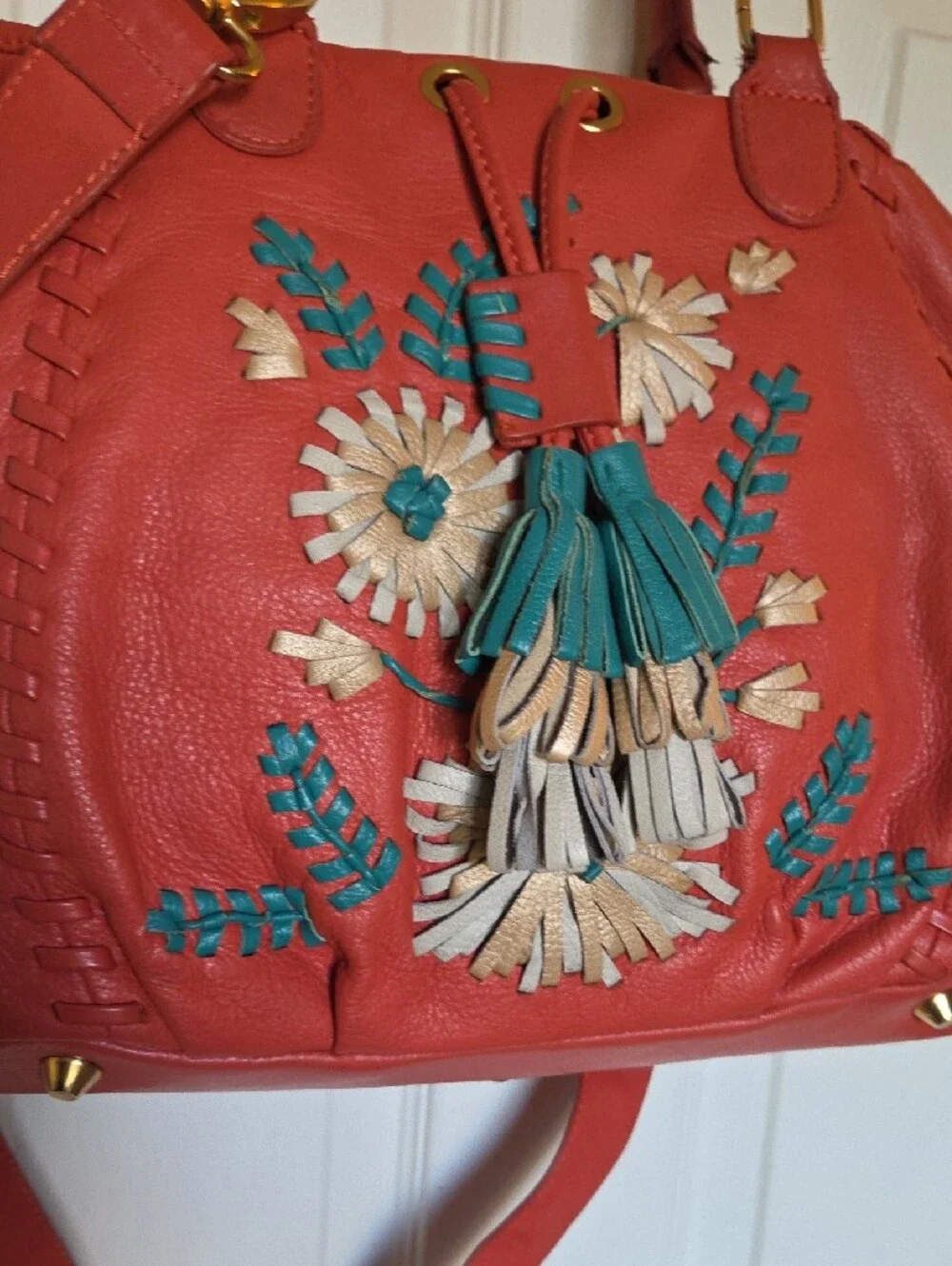 Isabella Fiore Satchel Shoulder Bag with Floral Tassel Applique